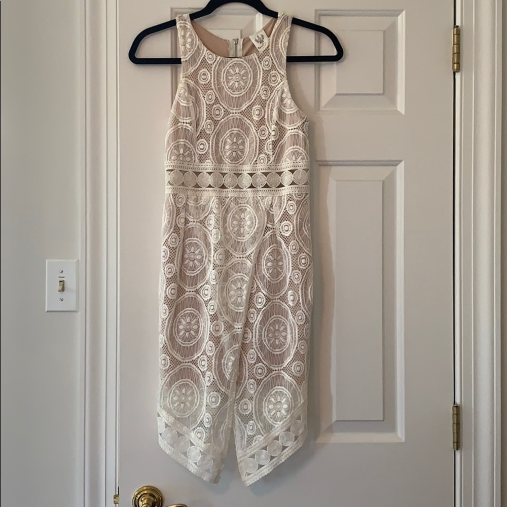 High Neck Lace Overlay Sheath Dress